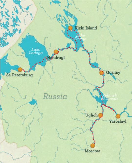 la carte de Saint-Pétersbourg à Moscou croisière