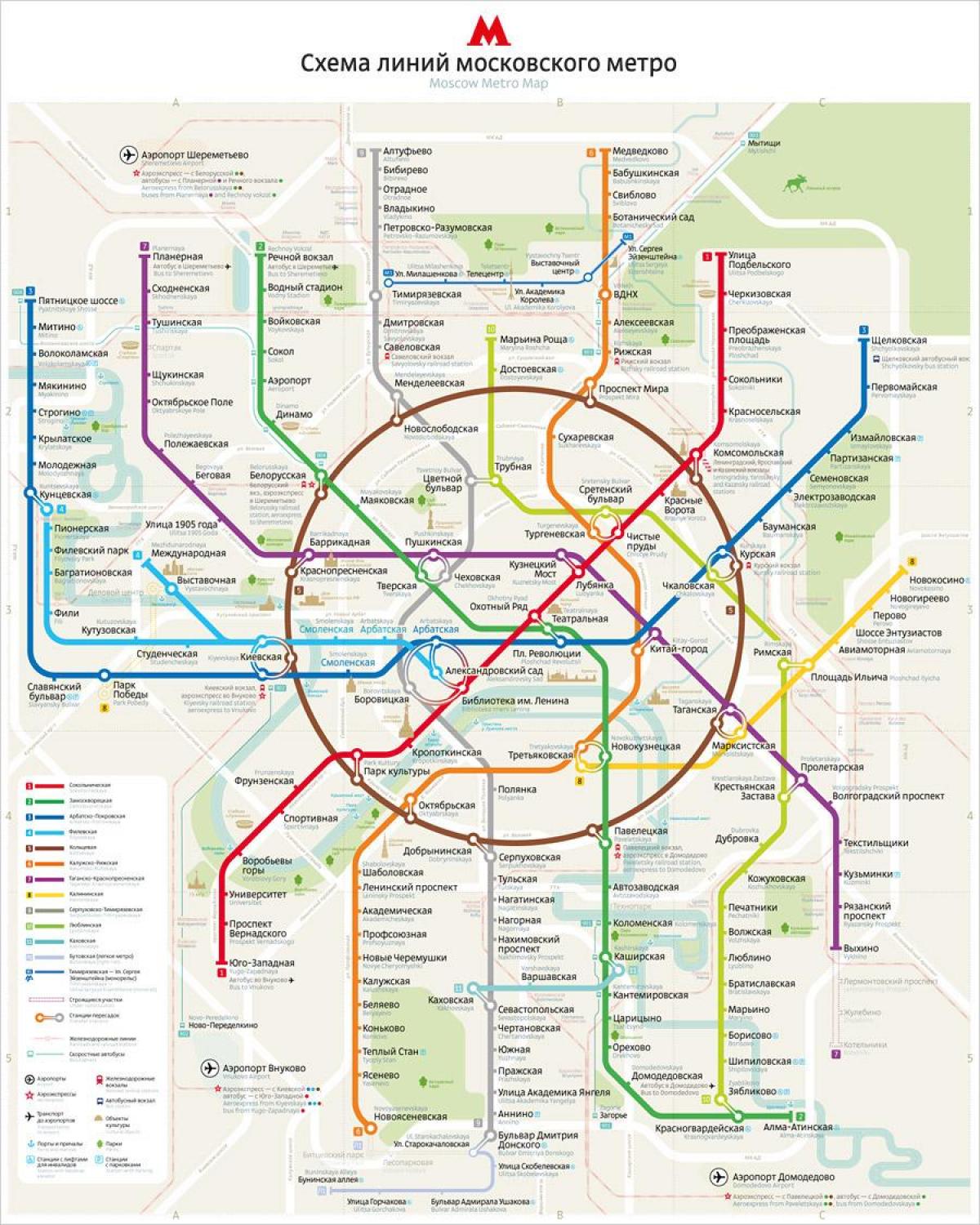carte du métro de Moscou en anglais et en russe