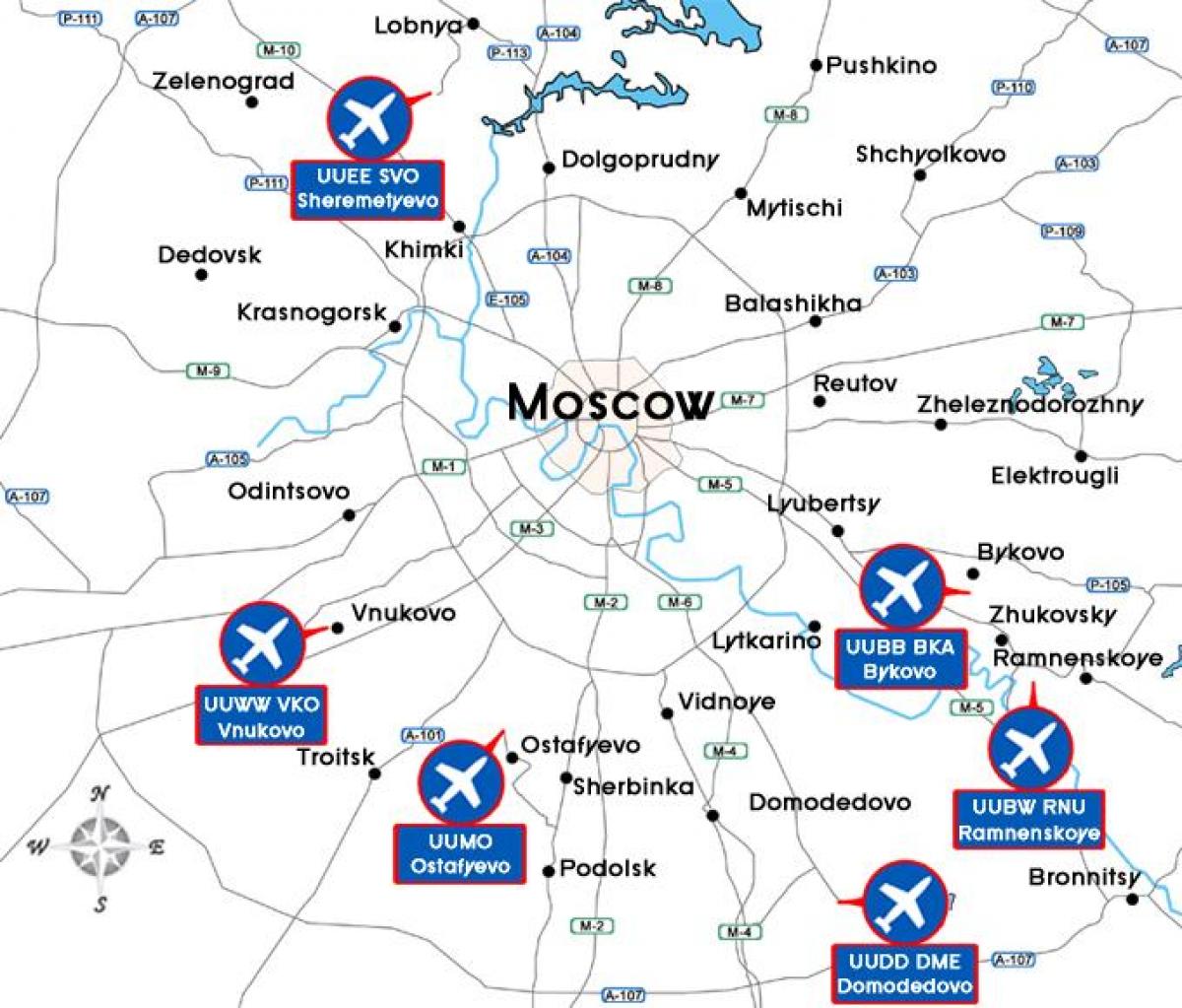 la carte des aéroports de Moscou