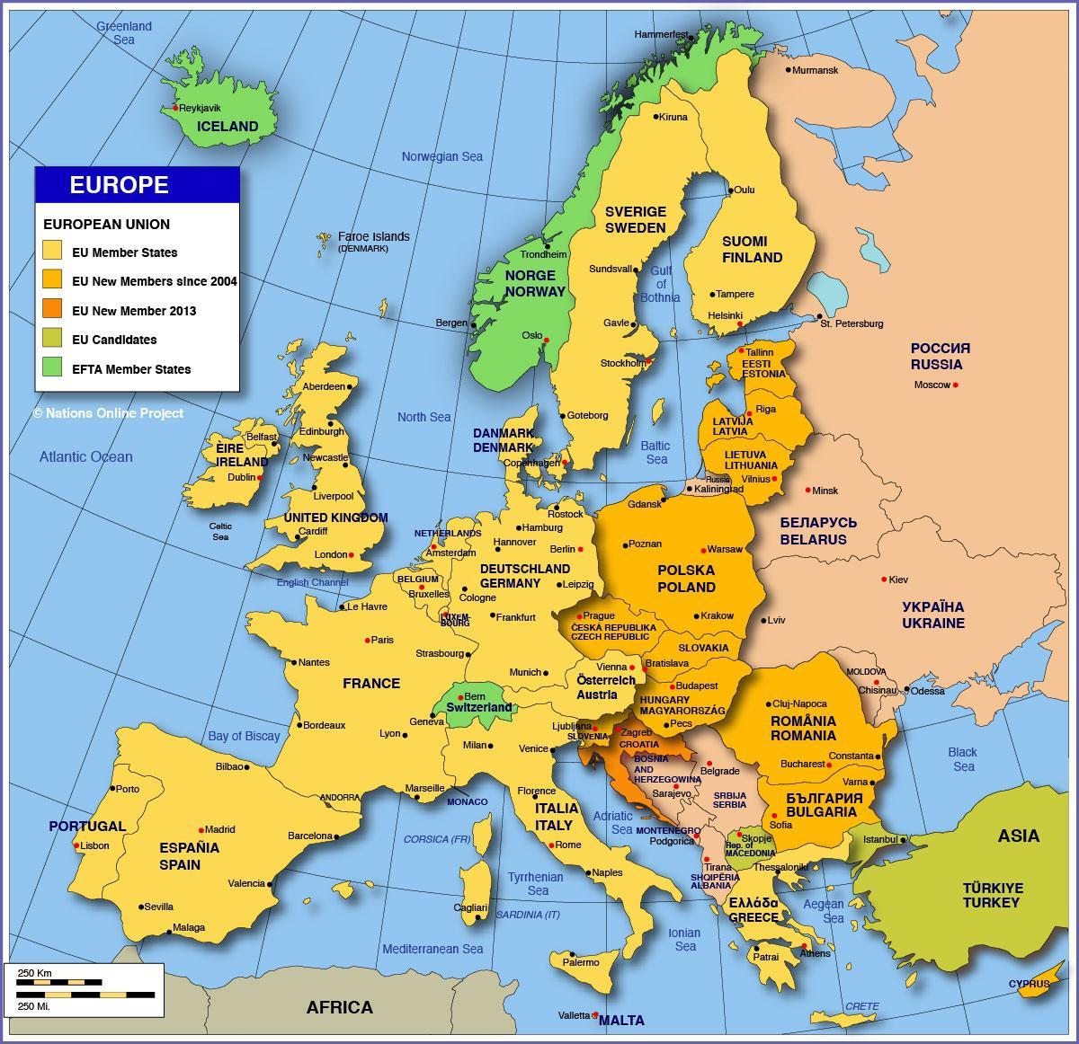 Moscou sur la carte de l'europe