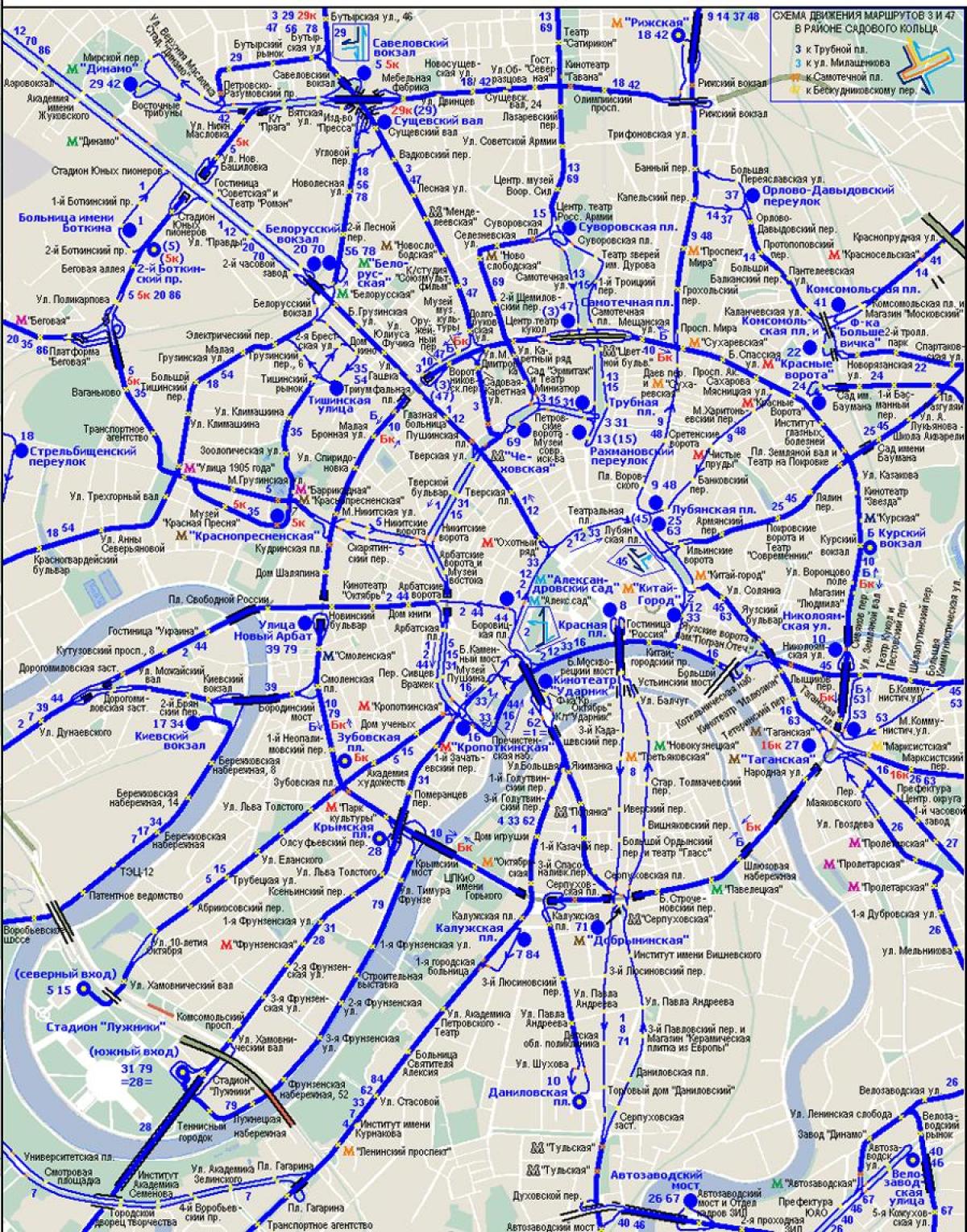 la carte de Moscou, de trolleybus