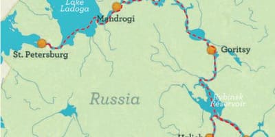 La carte de Saint-Pétersbourg à Moscou croisière